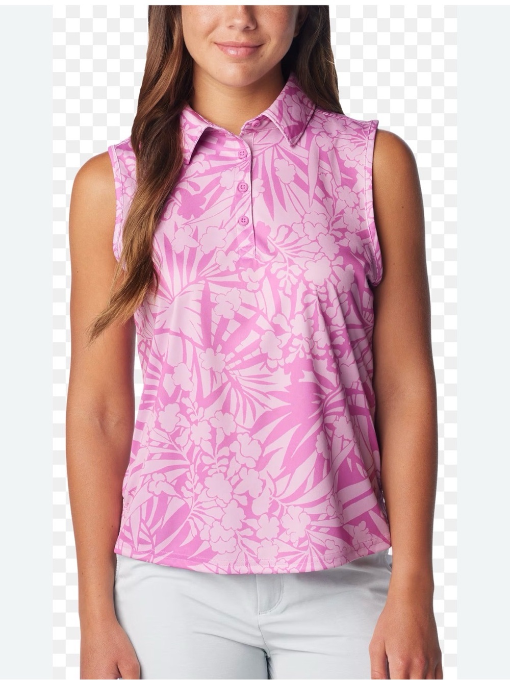 Columbia PFG Sleeveless Polo Top, purple floral new with tags